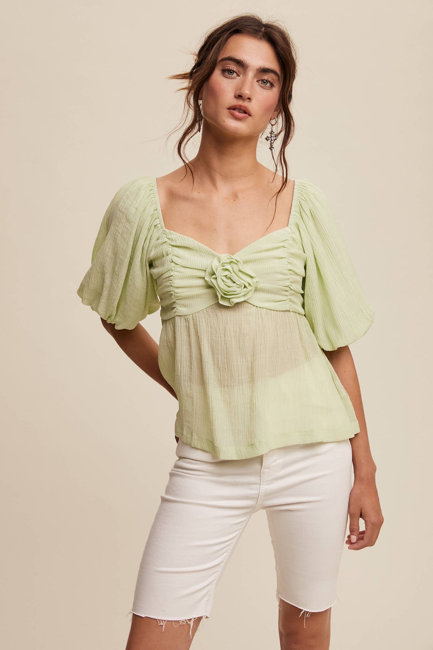 Puff-Sleeve Smocked Blouse