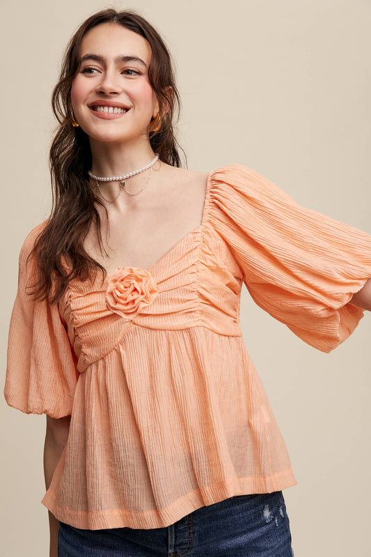 Puff-Sleeve Smocked Blouse