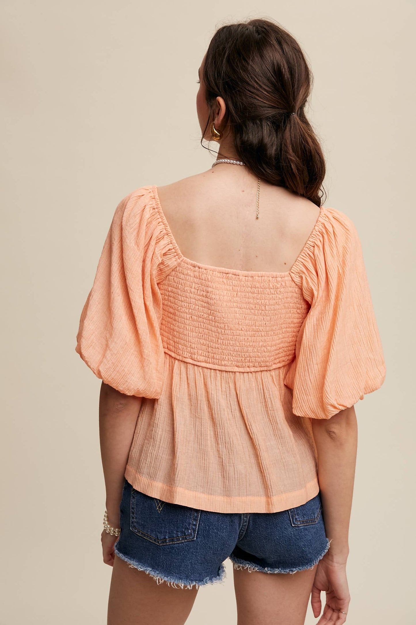Puff-Sleeve Smocked Blouse