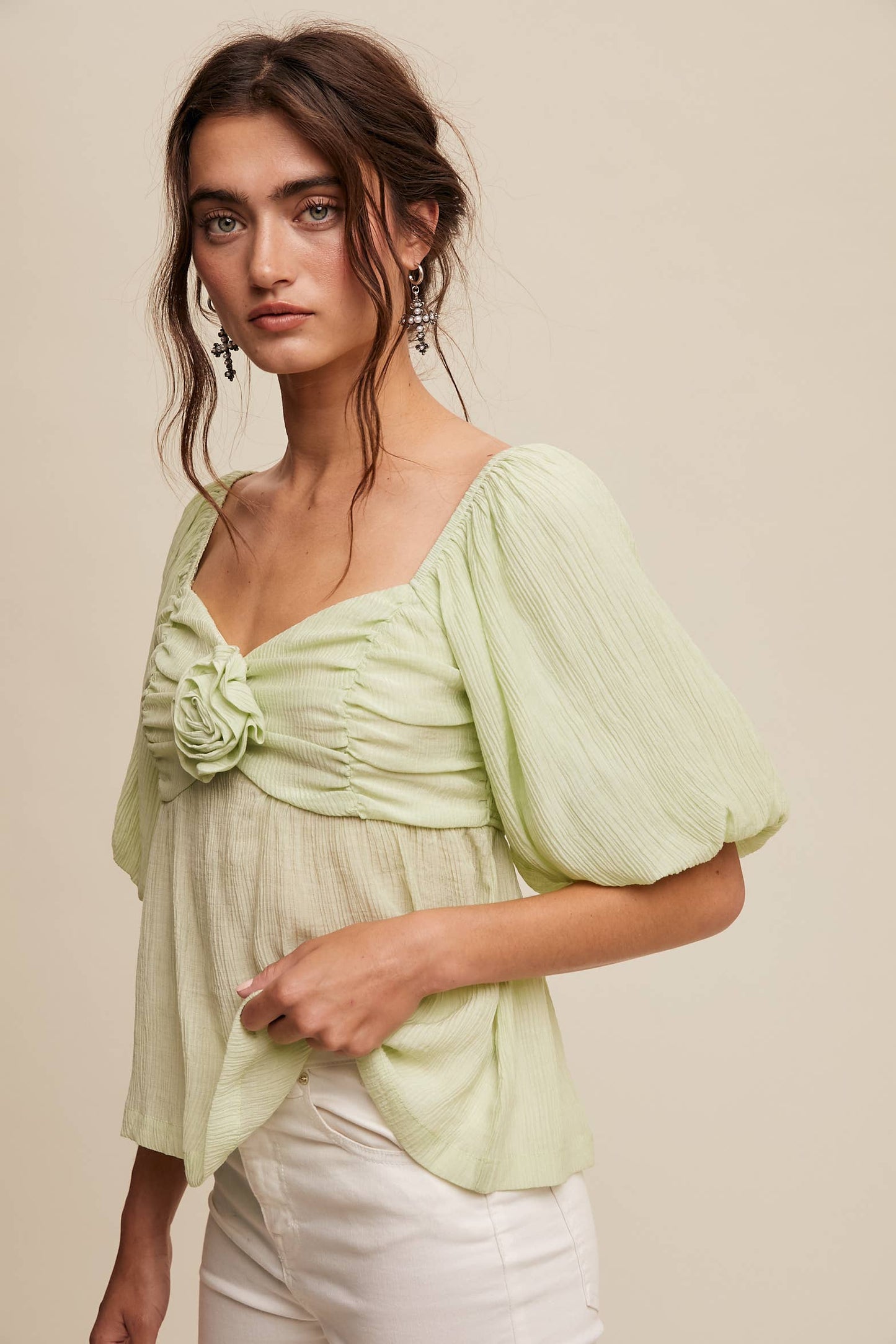 Puff-Sleeve Smocked Blouse