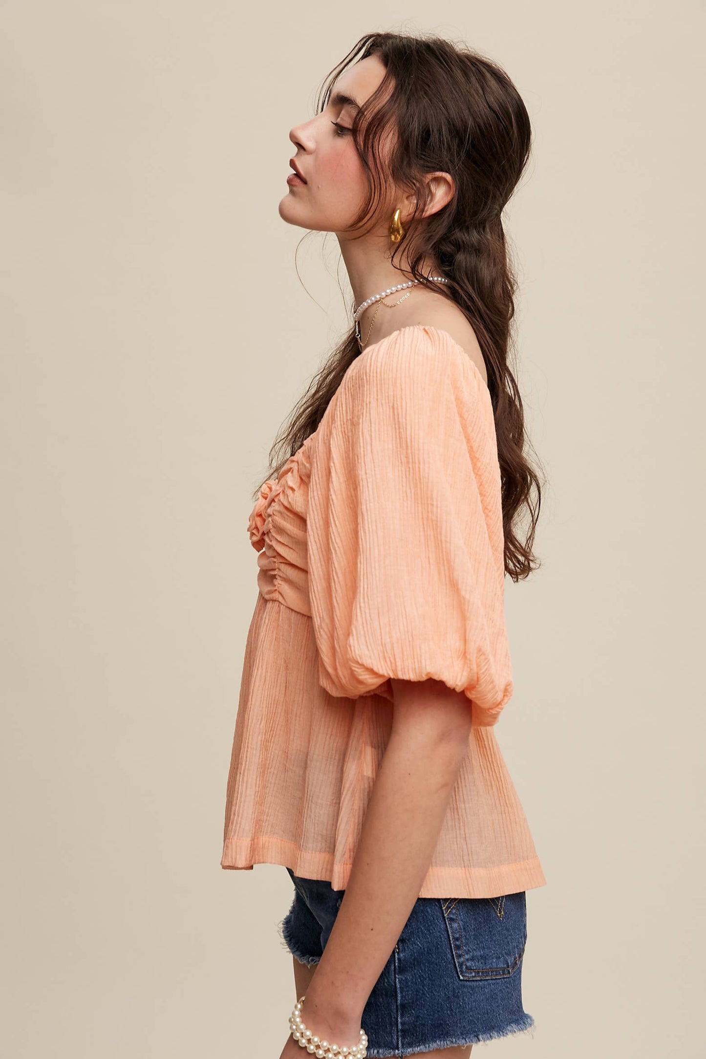 Puff-Sleeve Smocked Blouse