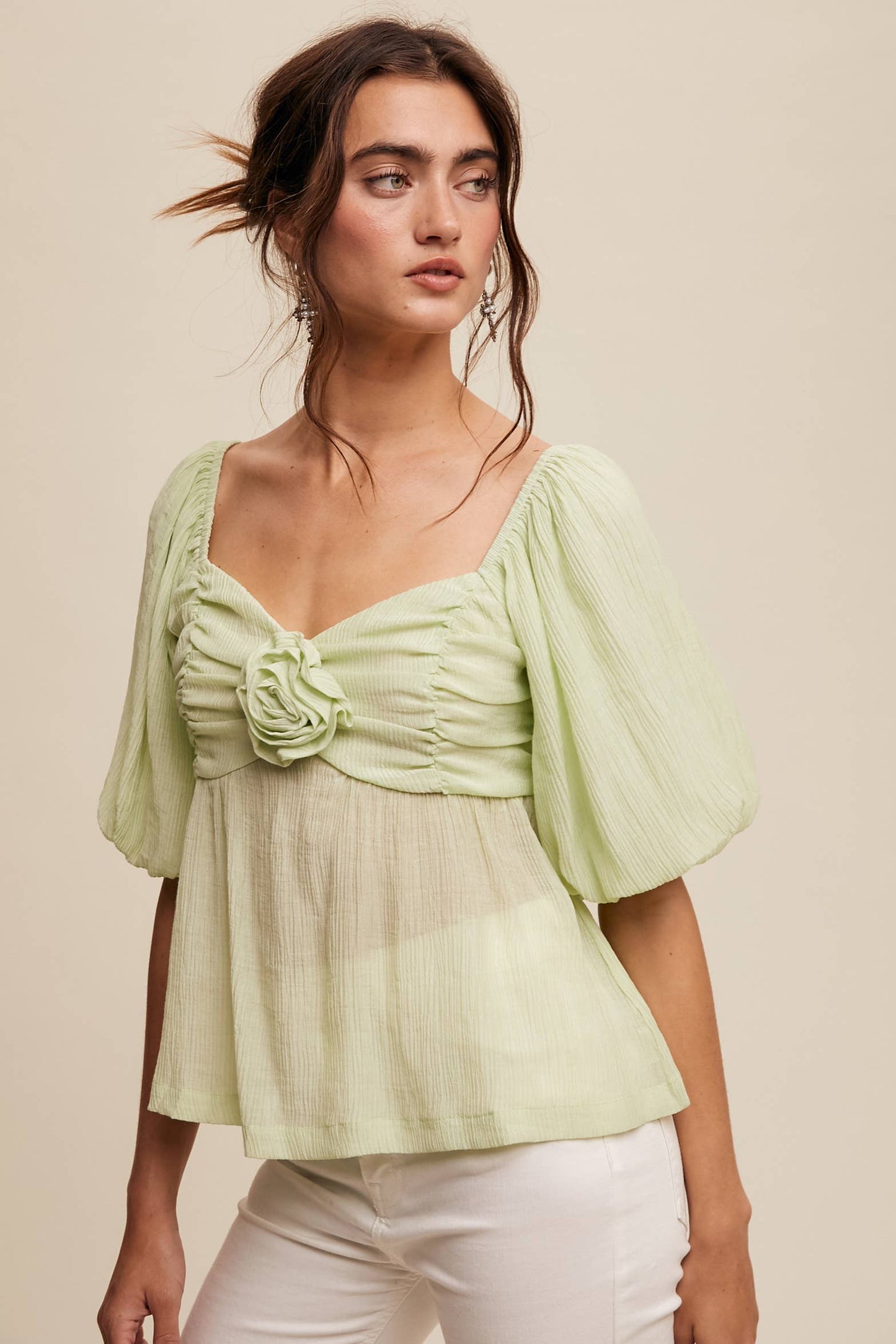 Puff-Sleeve Smocked Blouse