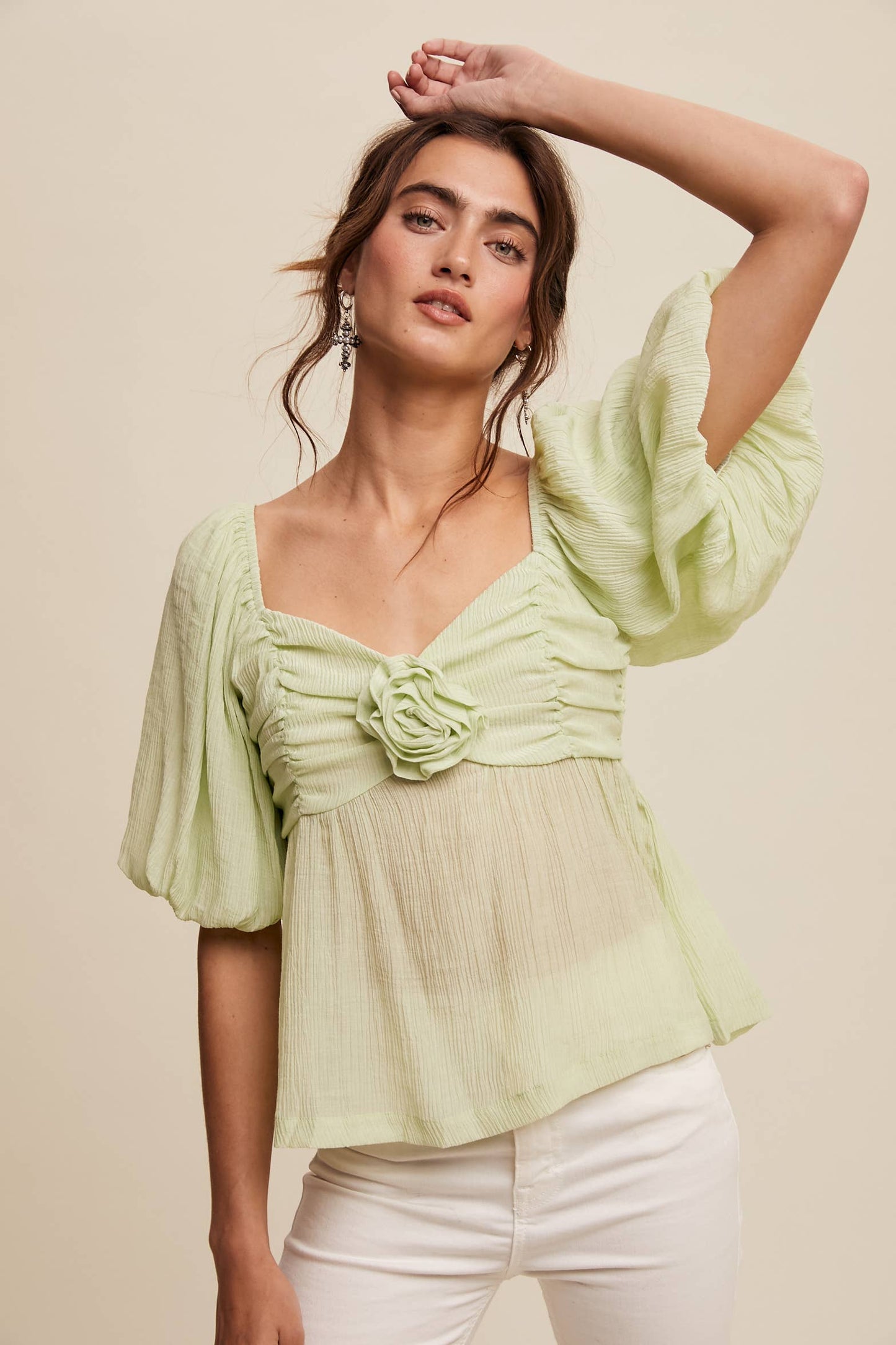 Puff-Sleeve Smocked Blouse