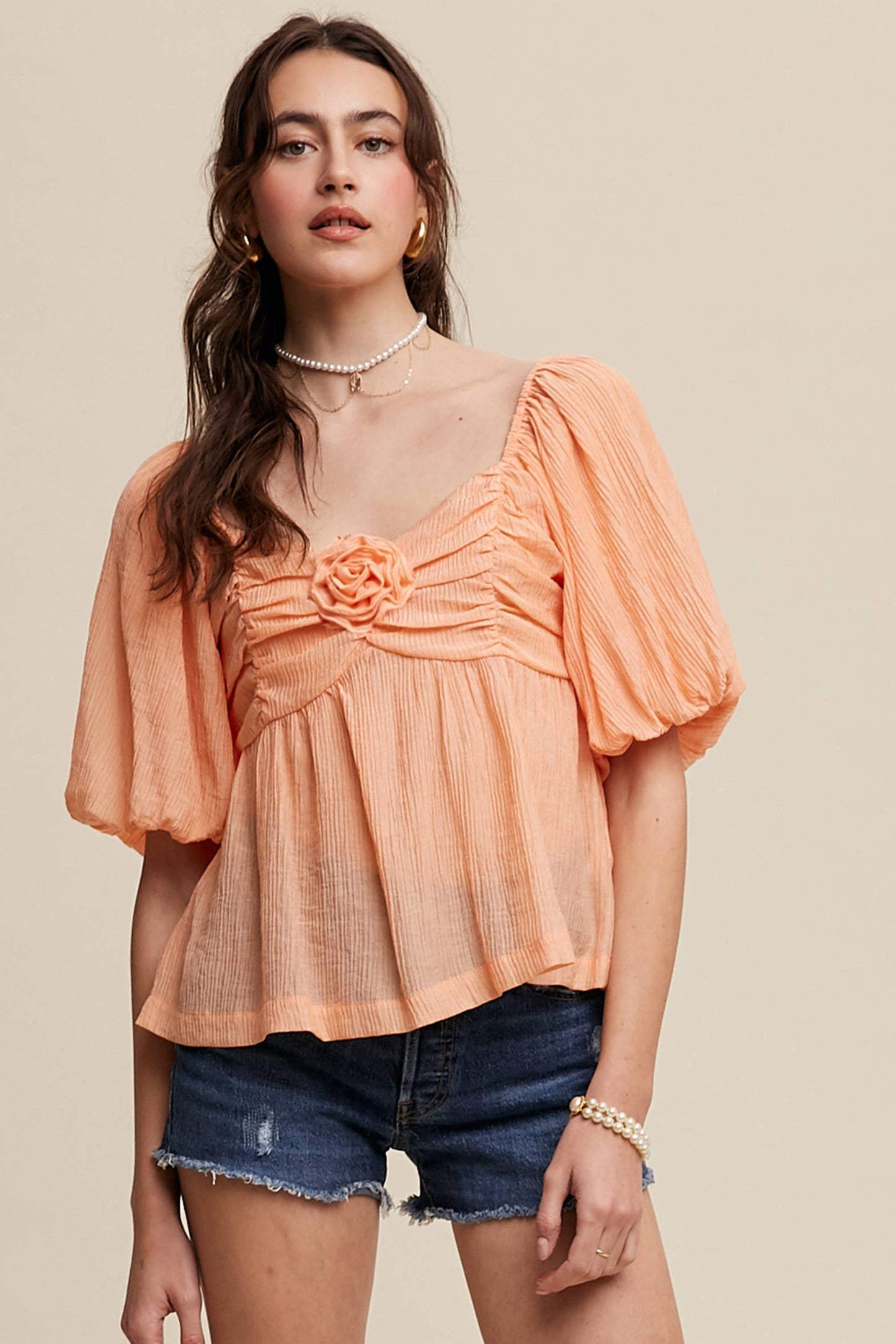 Puff-Sleeve Smocked Blouse