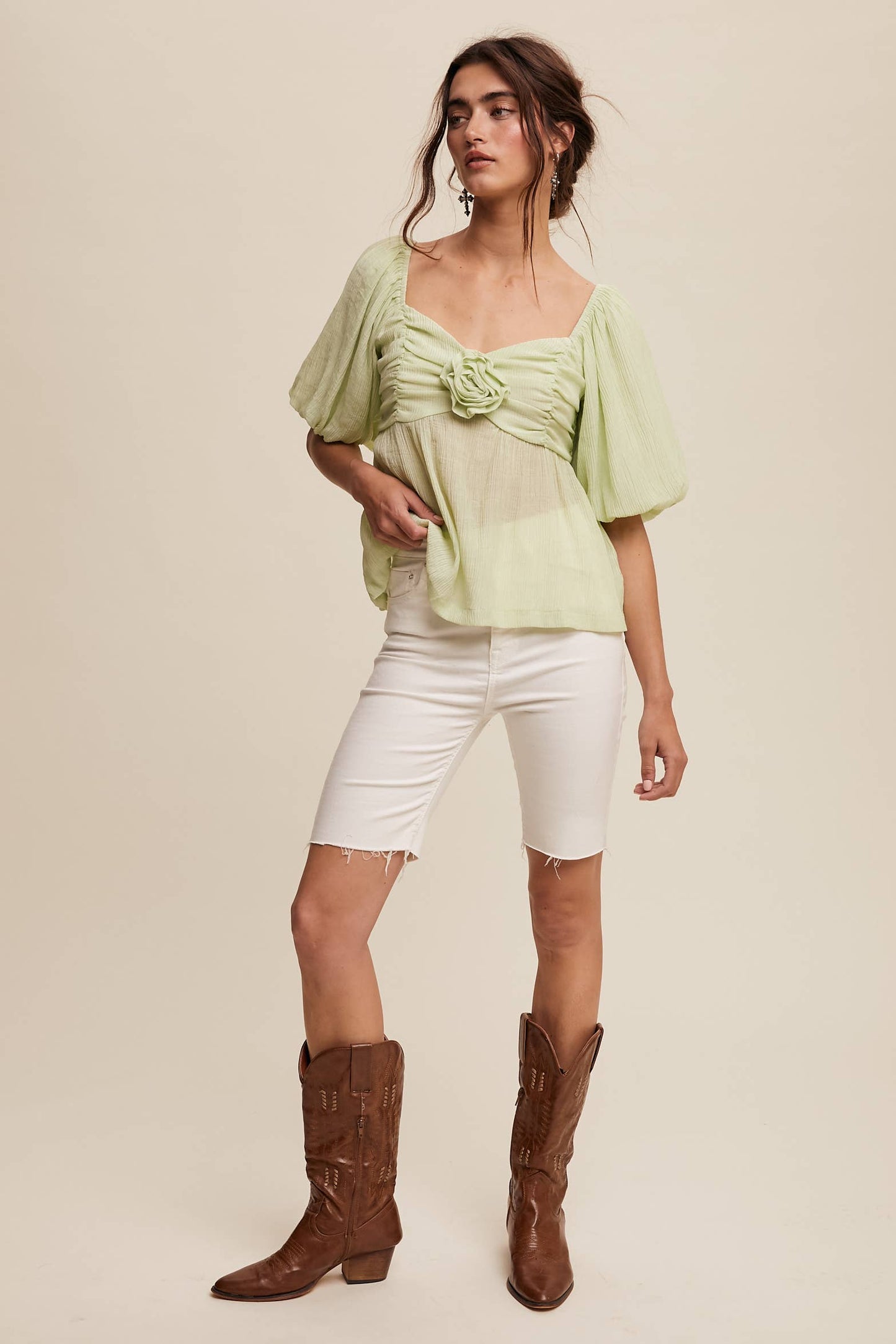 Puff-Sleeve Smocked Blouse