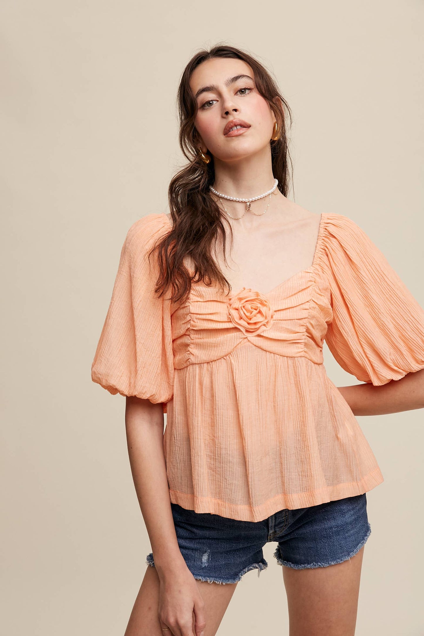 Puff-Sleeve Smocked Blouse