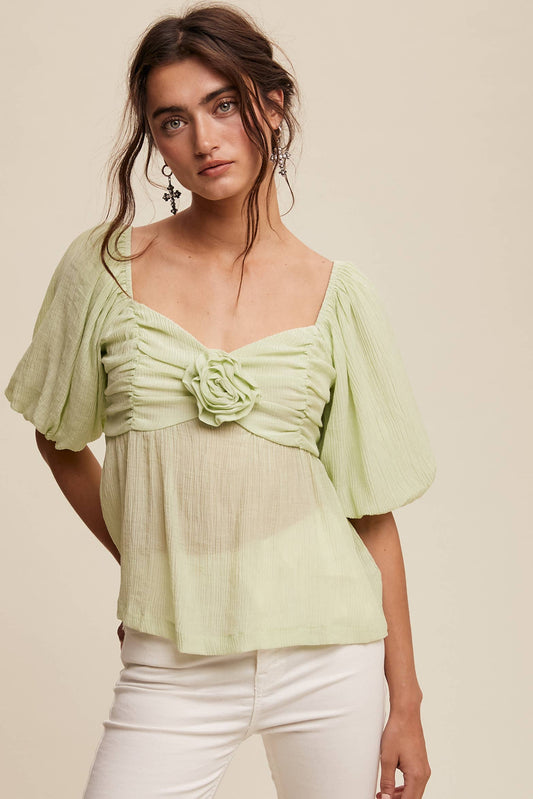 Puff-Sleeve Smocked Blouse