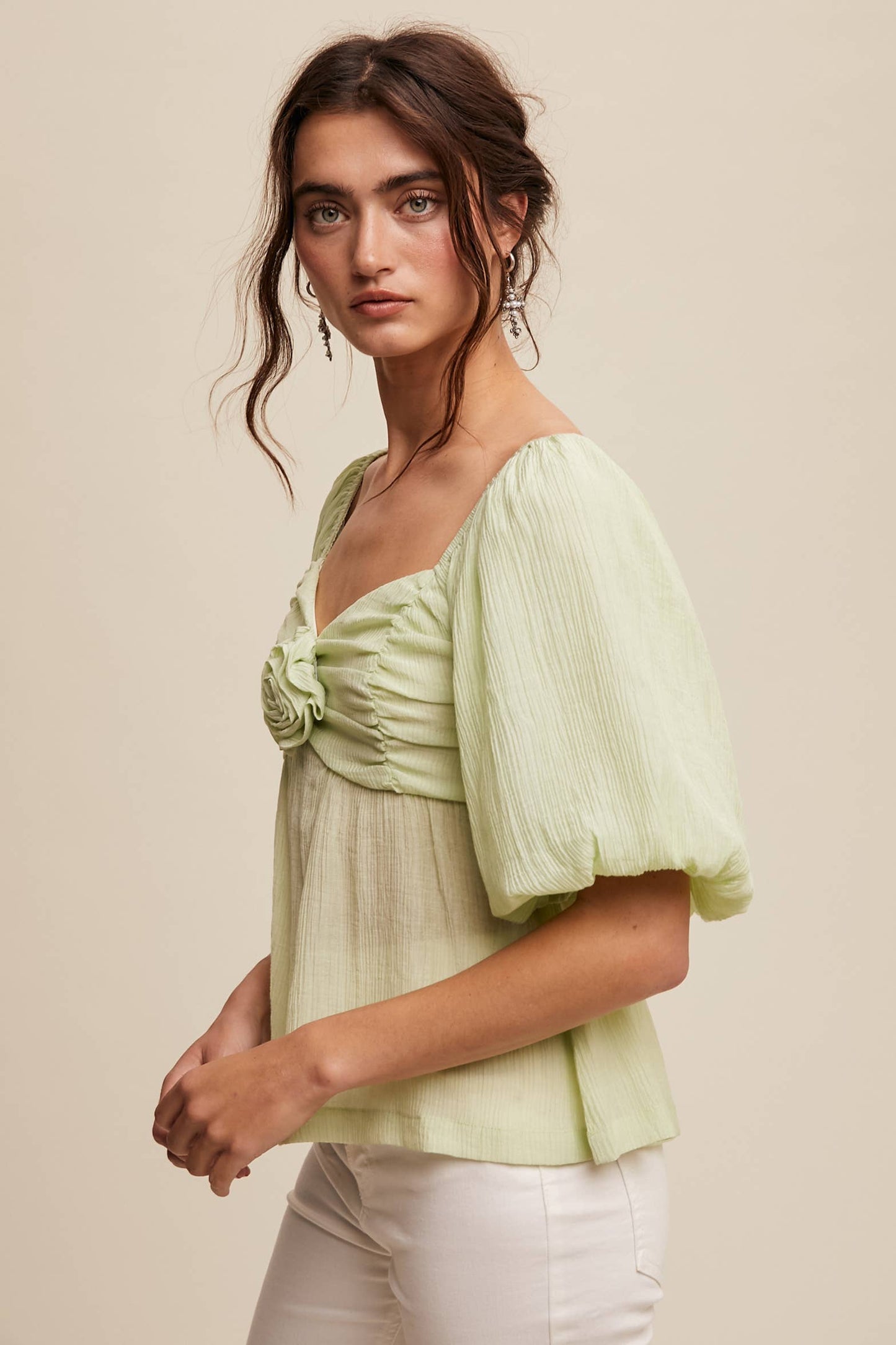 Puff-Sleeve Smocked Blouse